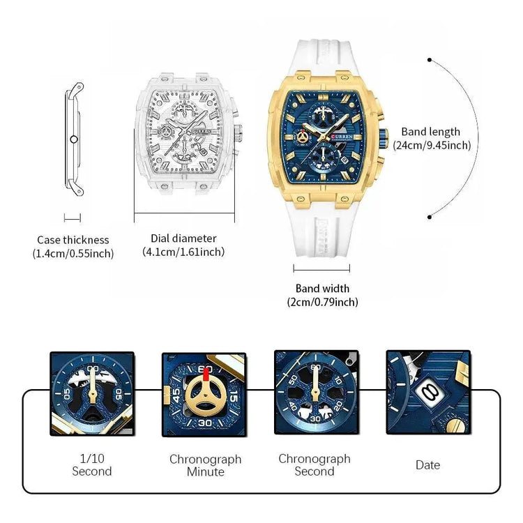 CURREN Luxury Vintage Watch for Men Sports Chronograph Quartz Wristwatches with Silicone Strap,Date,Luminous Khamik Shop Online