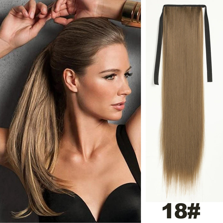 Straight Long Ponytail Extensions 22inch Natural Black Wrap Around Synthetic Hair Piece Pony Tail Hair Hairpieces for Women Girl Khamik Shop Online