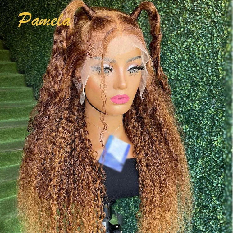 Lagos Hairline Ombre Colored Curly 100% Human Hair Wigs Brazilian Hair 13x6 Transparent Lace Frontal Wigs On Clearance Sale Khamik Shop Online