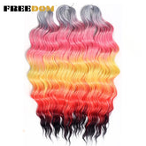 FREEDOM Synthetic Curly Braiding Hair Extensions 24 Inch/60 cm Long Deep Wavy Twist Crochet Braids Hair Ombre Brown Rainbow Hair Khamik Shop Online