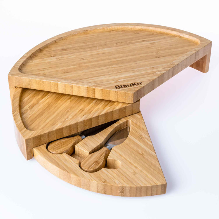 Bamboo Cheese Board and Knife Set - 14 Inch Swiveling Charcuterie Jade Danae