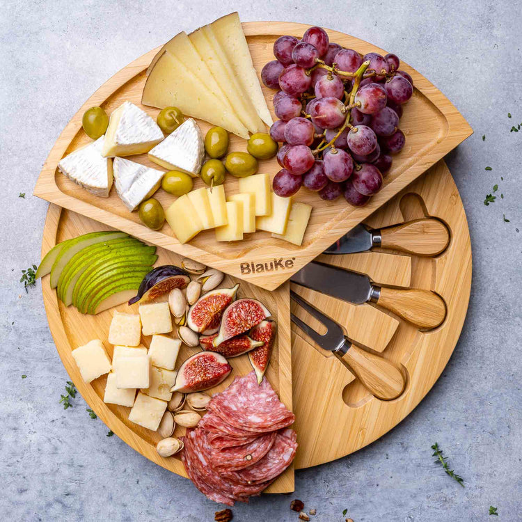 Bamboo Cheese Board and Knife Set - 14 Inch Swiveling Charcuterie Jade Danae