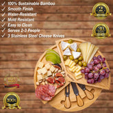 Bamboo Cheese Board and Knife Set - 14 Inch Swiveling Charcuterie Jade Danae
