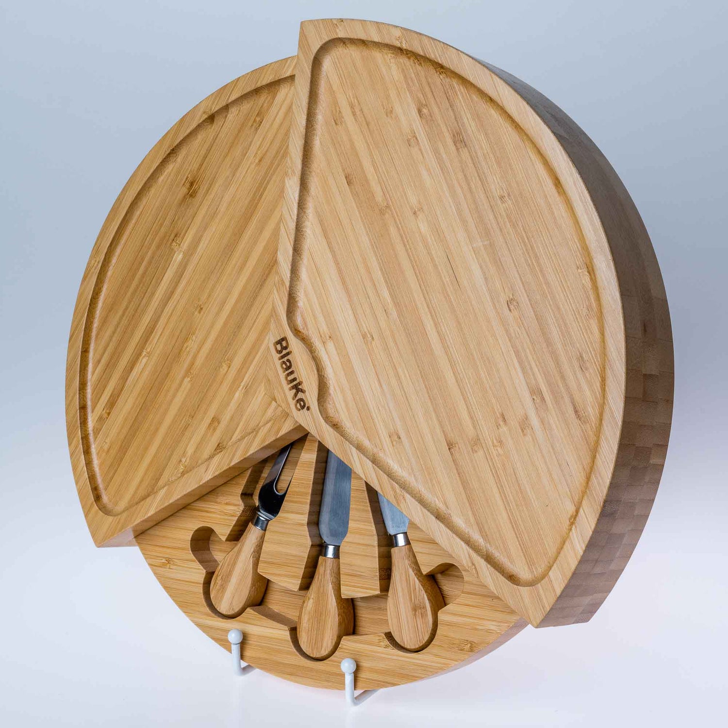 Bamboo Cheese Board and Knife Set - 14 Inch Swiveling Charcuterie Jade Danae