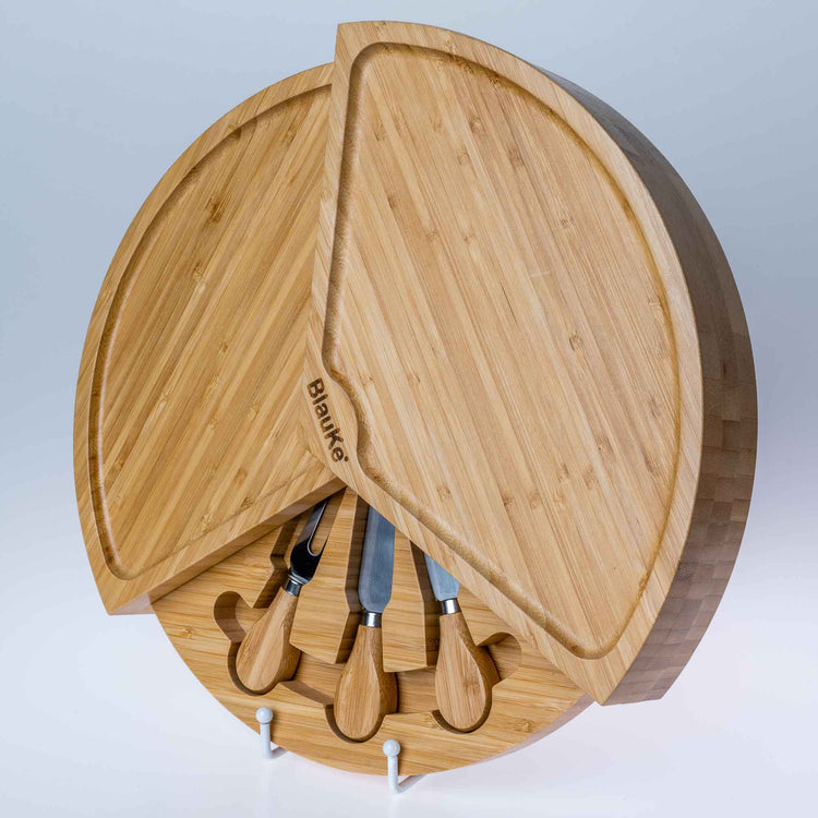 Bamboo Cheese Board and Knife Set - 14 Inch Swiveling Charcuterie Jade Danae
