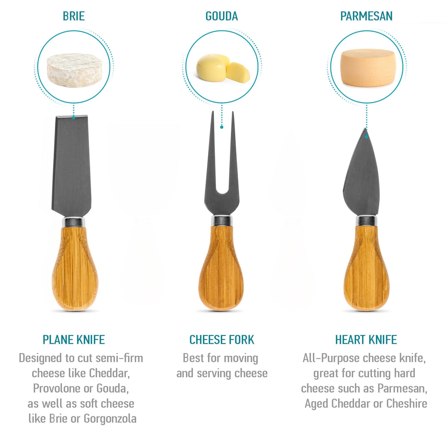 Bamboo Cheese Board and Knife Set - 14 Inch Swiveling Charcuterie Jade Danae
