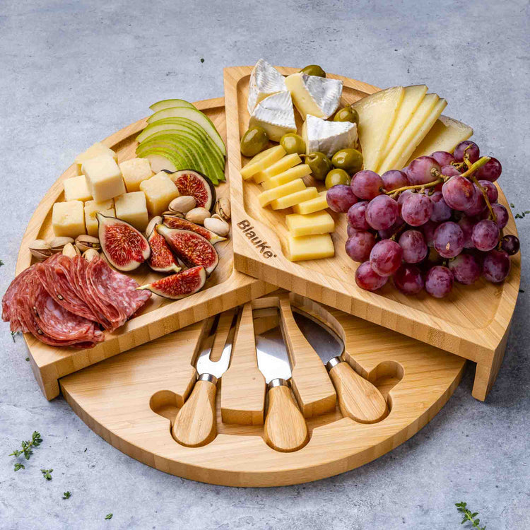 Bamboo Cheese Board and Knife Set - 14 Inch Swiveling Charcuterie Jade Danae