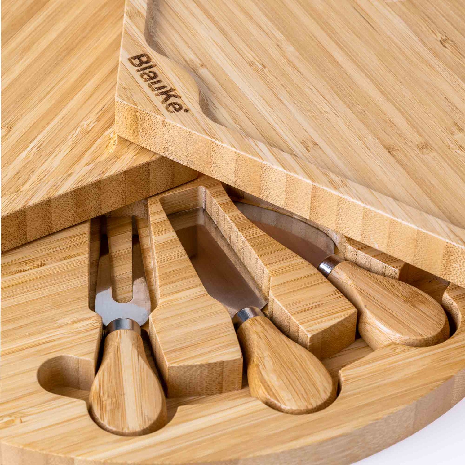 Bamboo Cheese Board and Knife Set - 14 Inch Swiveling Charcuterie Jade Danae
