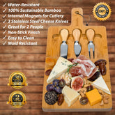Bamboo Cheese Board and Knife Set - 12x8 inch Charcuterie Board with Jade Danae