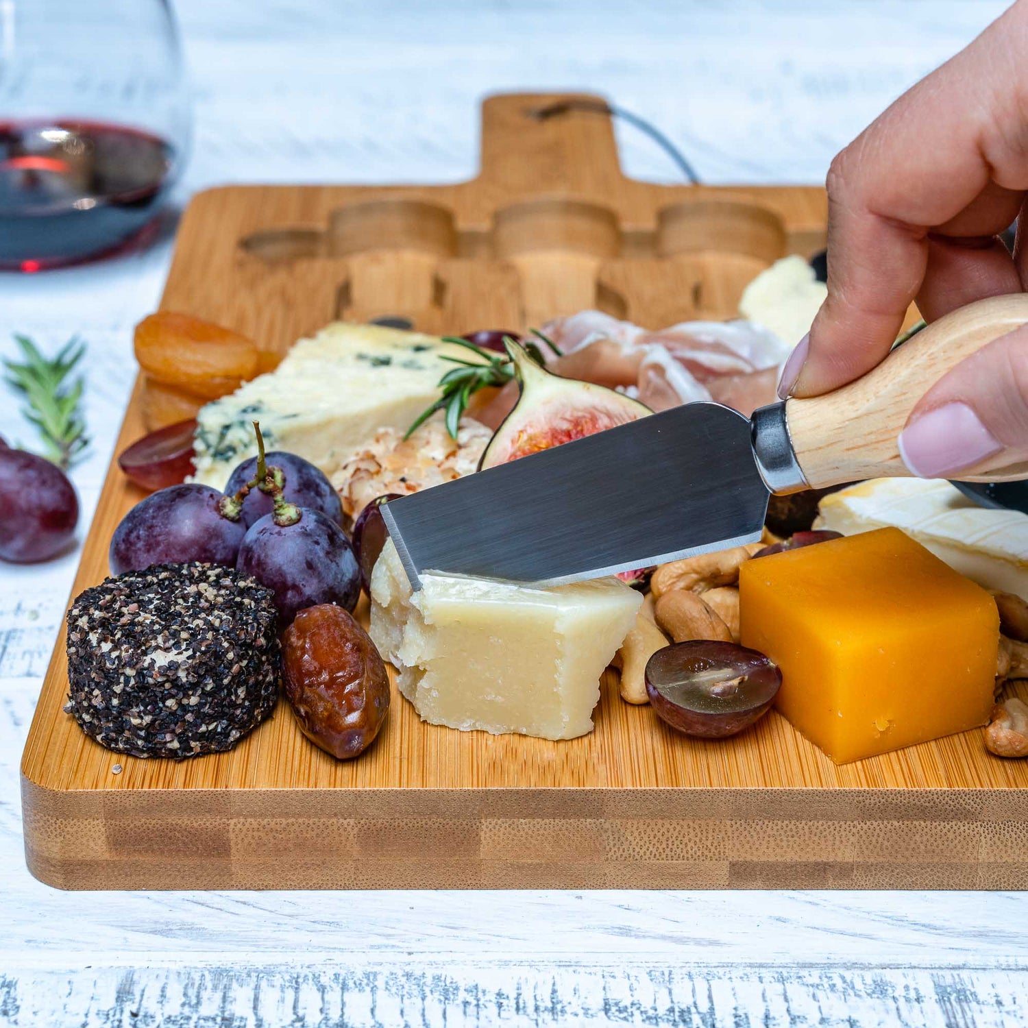 Bamboo Cheese Board and Knife Set - 12x8 inch Charcuterie Board with Jade Danae