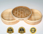 2-Tier Bamboo Steamer for Cooking Dumplings, Vegetables, Meat, Fish, Jade Danae