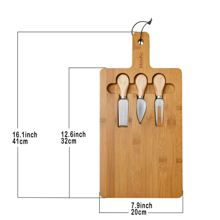 Bamboo Cheese Board and Knife Set - 12x8 inch Charcuterie Board with Jade Danae