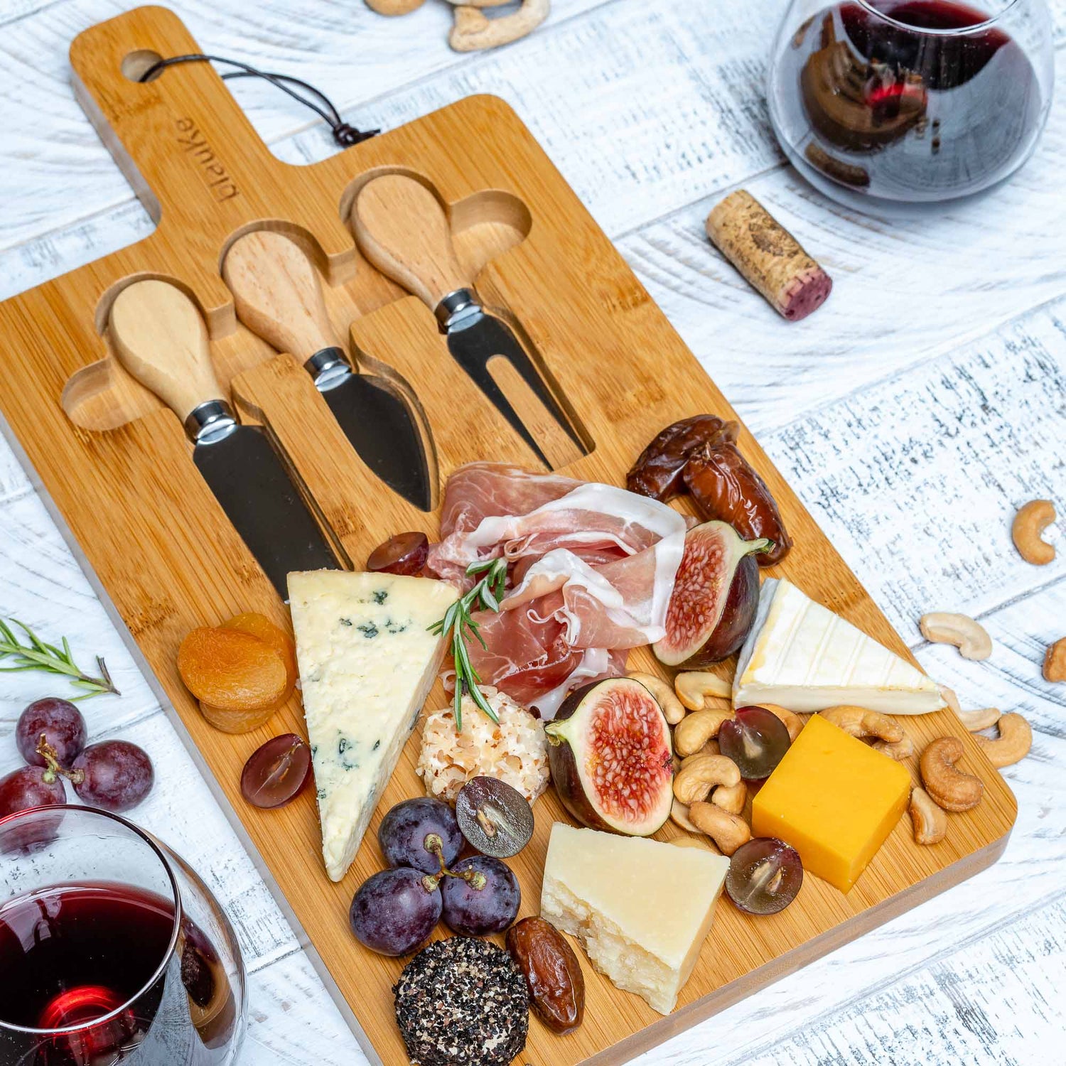 Bamboo Cheese Board and Knife Set - 12x8 inch Charcuterie Board with Jade Danae