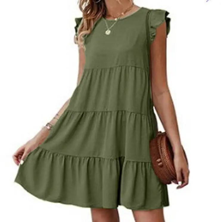 Womens Flowy Dress with Cap Sleeves Yellow Pandora