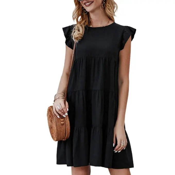 Womens Flowy Dress with Cap Sleeves Yellow Pandora