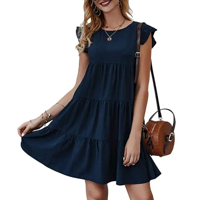 Womens Flowy Dress with Cap Sleeves Yellow Pandora