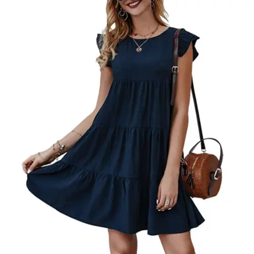 Womens Flowy Dress with Cap Sleeves Yellow Pandora