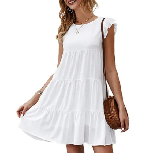Womens Flowy Dress with Cap Sleeves Yellow Pandora