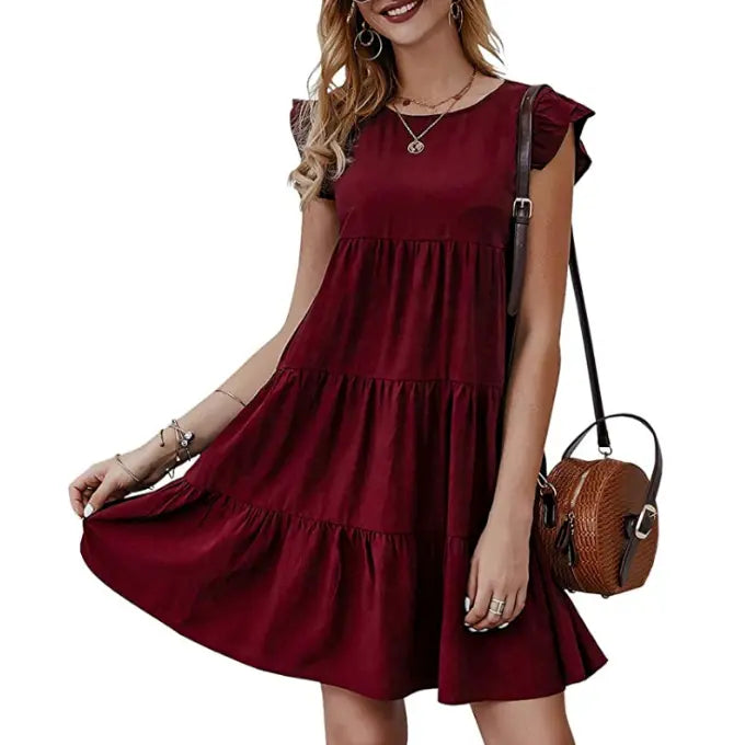 Womens Flowy Dress with Cap Sleeves Yellow Pandora