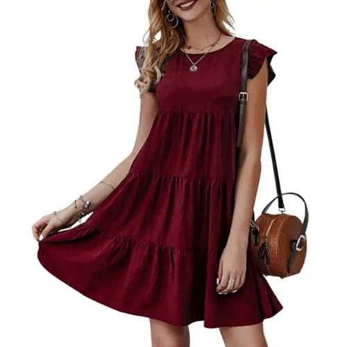 Womens Flowy Dress with Cap Sleeves Yellow Pandora