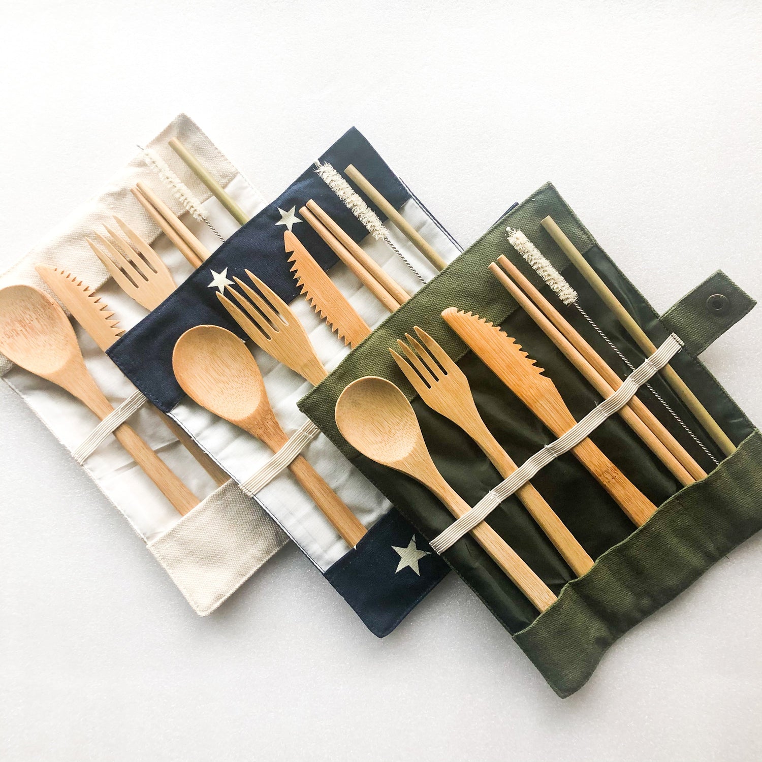 Bamboo Cutlery Set | Zero Waste Reusable | Washable Organic Cotton Ruby Caeneus