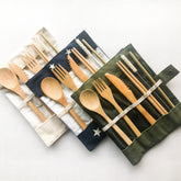 Bamboo Cutlery Set | Zero Waste Reusable | Washable Organic Cotton Ruby Caeneus