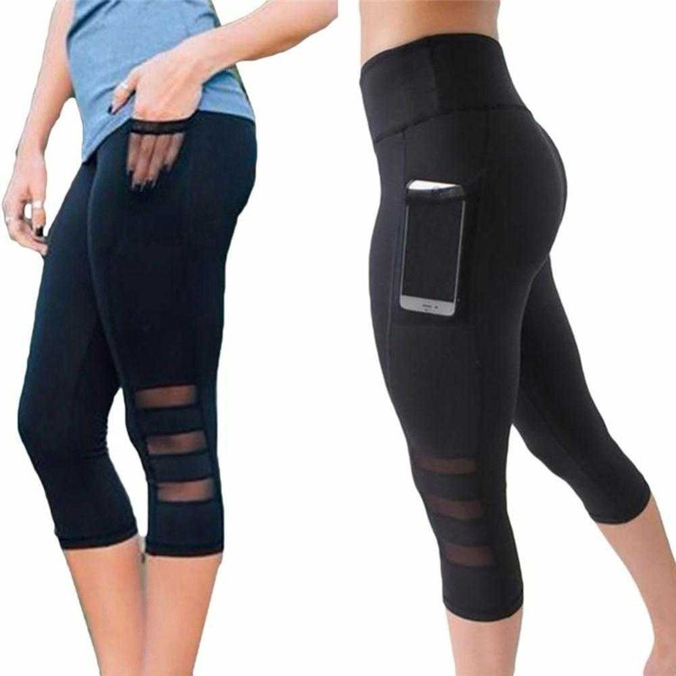 Pantalon de sport capri femme pour yoga avec taille élastique en polyester et spandex