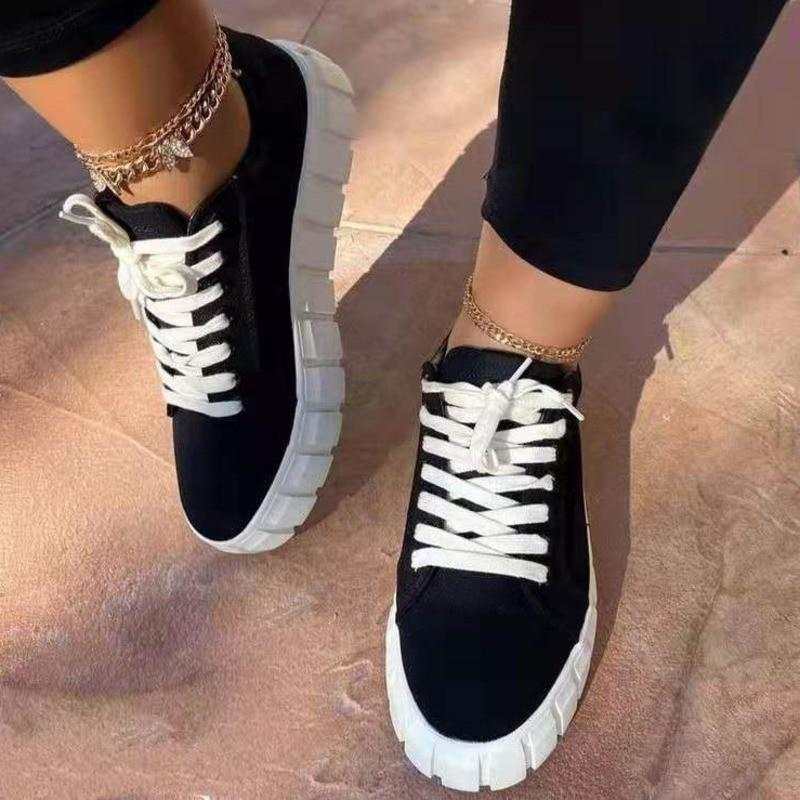 Chaussures femme baskets légères respirantes plateforme à lacets vulcanisées