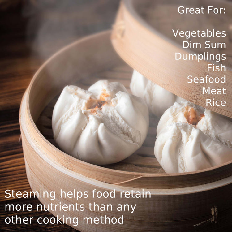 2-Tier Bamboo Steamer for Cooking Dumplings, Vegetables, Meat, Fish, Jade Danae