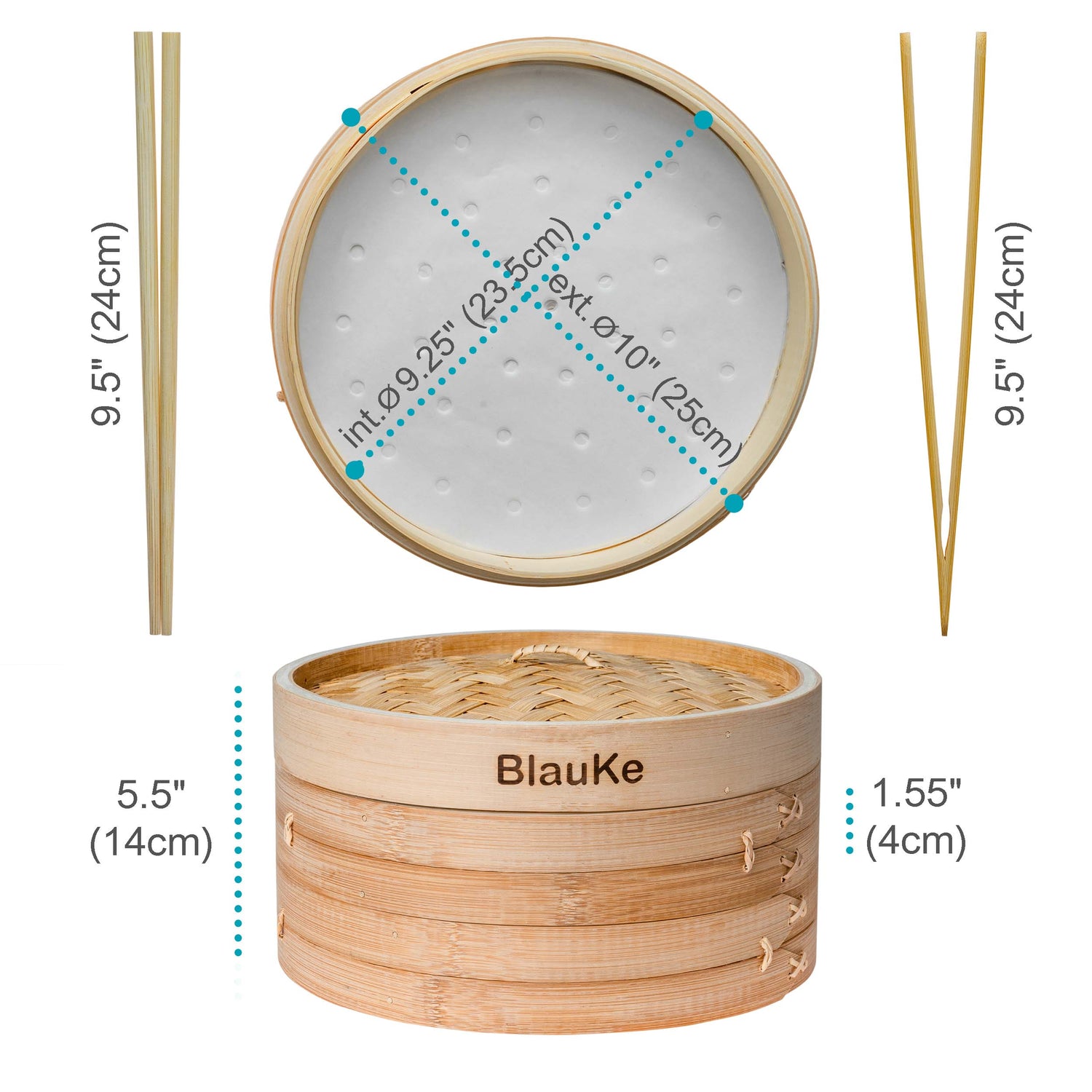 2-Tier Bamboo Steamer for Cooking Dumplings, Vegetables, Meat, Fish, Jade Danae