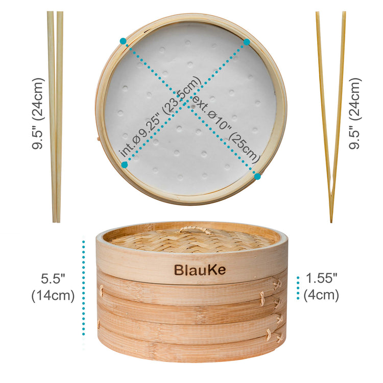 2-Tier Bamboo Steamer for Cooking Dumplings, Vegetables, Meat, Fish, Jade Danae