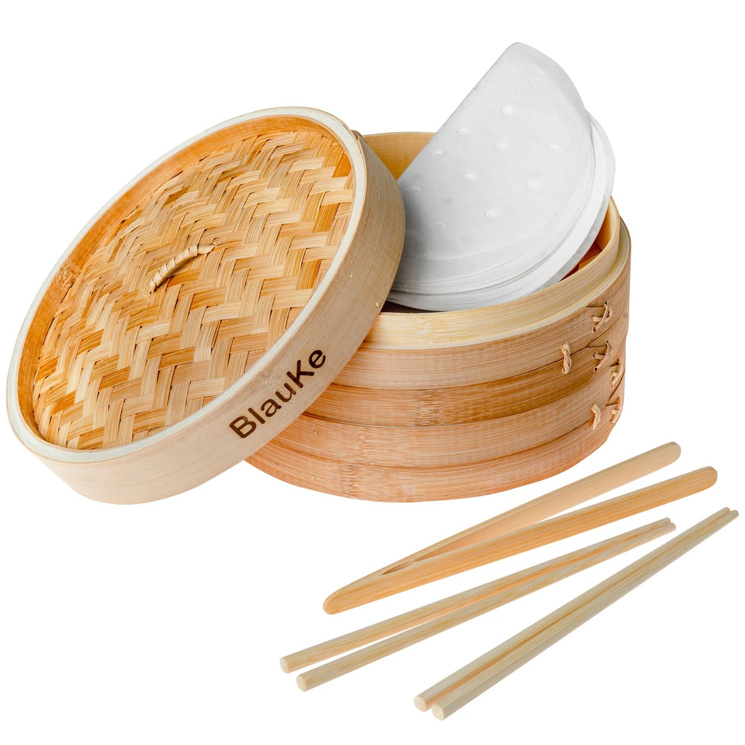 2-Tier Bamboo Steamer for Cooking Dumplings, Vegetables, Meat, Fish, Jade Danae