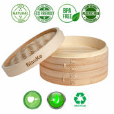 2-Tier Bamboo Steamer for Cooking Dumplings, Vegetables, Meat, Fish, Jade Danae