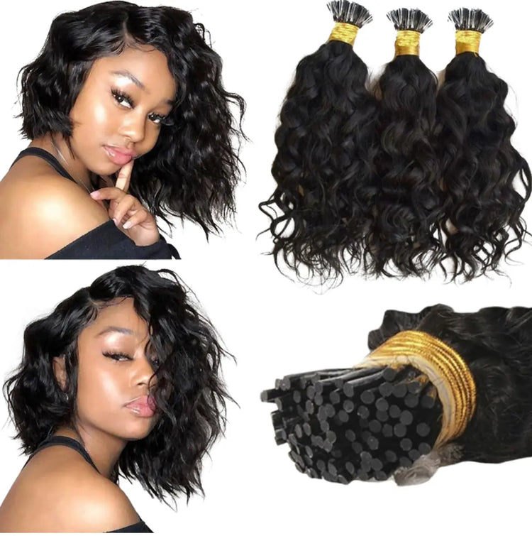 Water Wave Human Hair i Tip Microlinks Bulk Braiding Human Hair Bundle Cerise Alfie