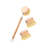 Wooden and Sisal Dish Brush with 2 Pieces Replacement Brush Heads Yellow Lavender