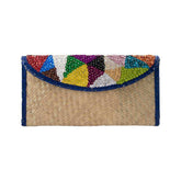 Hand woven Clutch Bag With Embroidery Triangles with Blue Trim. – Women&