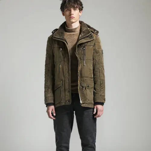 Mens Hooded Winter Parka Coat with Inner Fleece Yellow Pandora