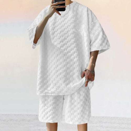 Men Leisure Oversized Two-piece shorts Set Raspberry Eurybia
