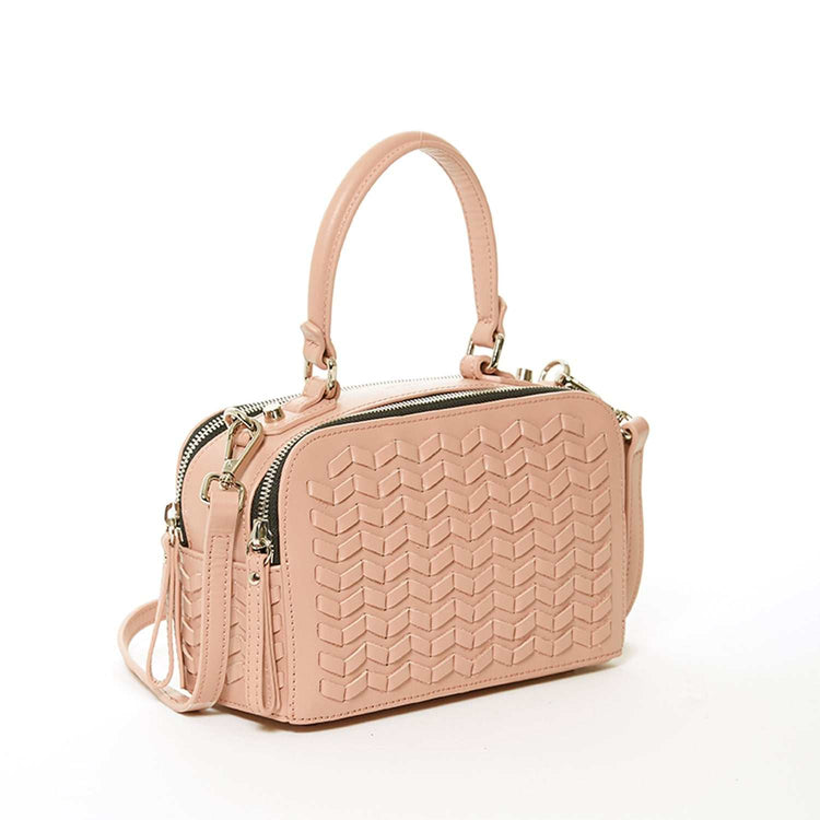 Woven Leather Crossbody Bag Pink Purse Women&