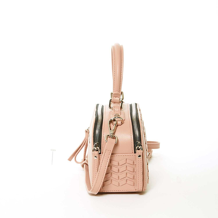 Woven Leather Crossbody Bag Pink Purse Women&