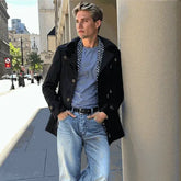 Mens Layered Collar Button Front Mid Length Coat Yellow Pandora