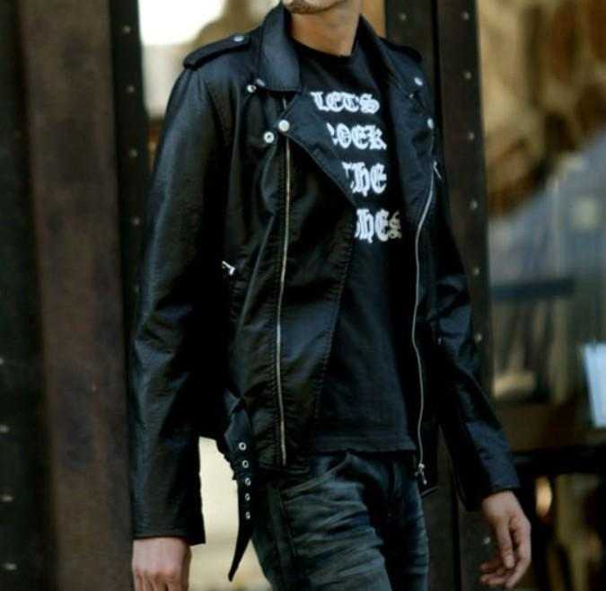 Ninja Stealth Black Mens  Faux Leather Biker Jacket Yellow Pandora
