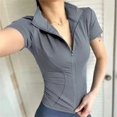 Casual Slim Sports Coat For Women Short Sleeve Solid Zipper Tops AliExpress