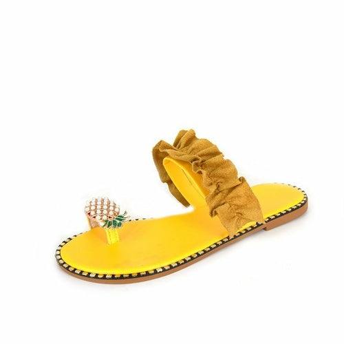 Pineapple Pearl Womens Slippers Flat Toe Casual Beach Slides Silver Juneberry
