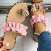 Pineapple Pearl Womens Slippers Flat Toe Casual Beach Slides Silver Juneberry