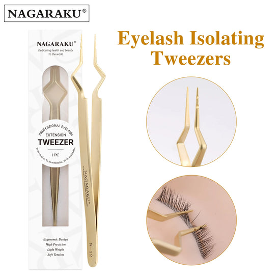 NAGARAKU pinzas Eyelash Isolating Tweezers Precision Fiber Tip  Makeup Tool Anti-slip grid