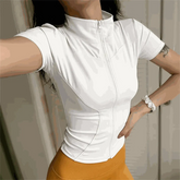 Casual Slim Sports Coat For Women Short Sleeve Solid Zipper Tops AliExpress