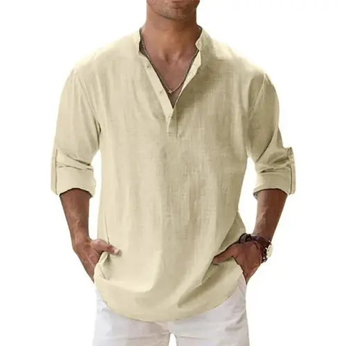 Streetwear Men Lightweight Shirts Long Sleeve Henley Cotton Linen AliExpress