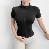 Casual Slim Sports Coat For Women Short Sleeve Solid Zipper Tops AliExpress