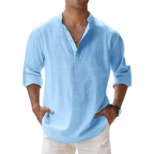 Streetwear Men Lightweight Shirts Long Sleeve Henley Cotton Linen AliExpress